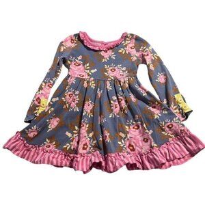Matilda Jane Make Believe Fairy Tales Dress Girls Size 2 Floral Striped Ruffle C